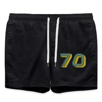 70. 70 JAHRE. 70-JÄHRIGES JUBILÄUM. 70-JÄHRIGES JUBILÄUM. - Badeshorts - Schwarz - Vorne - AI Model Male 185 light (185cm)