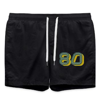 80. 80 YEARS. 80th ANNIVERSARY. 80 YEARS ANNIVERSARY. - Swim Trunks - black - Front - AI Model Male 185 light (185cm)