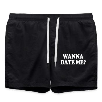 wanna date me - Swim Trunks - black - Front - AI Model Male 185 light (185cm)