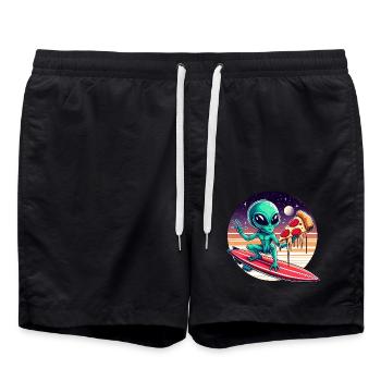 80s/90s Alien Surfer with Pizza and Rocket - Swim Trunks - black - Front - AI Model Male 185 light (185cm)