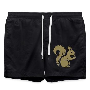 Minimalistische Eichhörnchen Silhouette mit Nuss - Badeshorts - Schwarz - Vorne - AI Model Male 185 light (185cm)