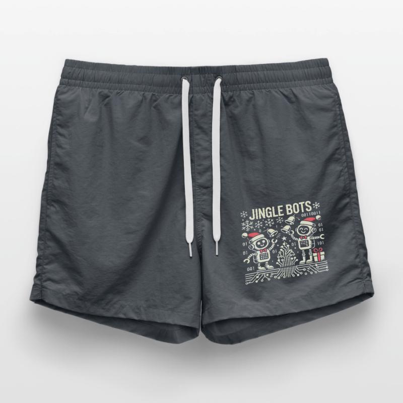 Jingle Bots - Christmas Robots with Binary Code Swim Trunks