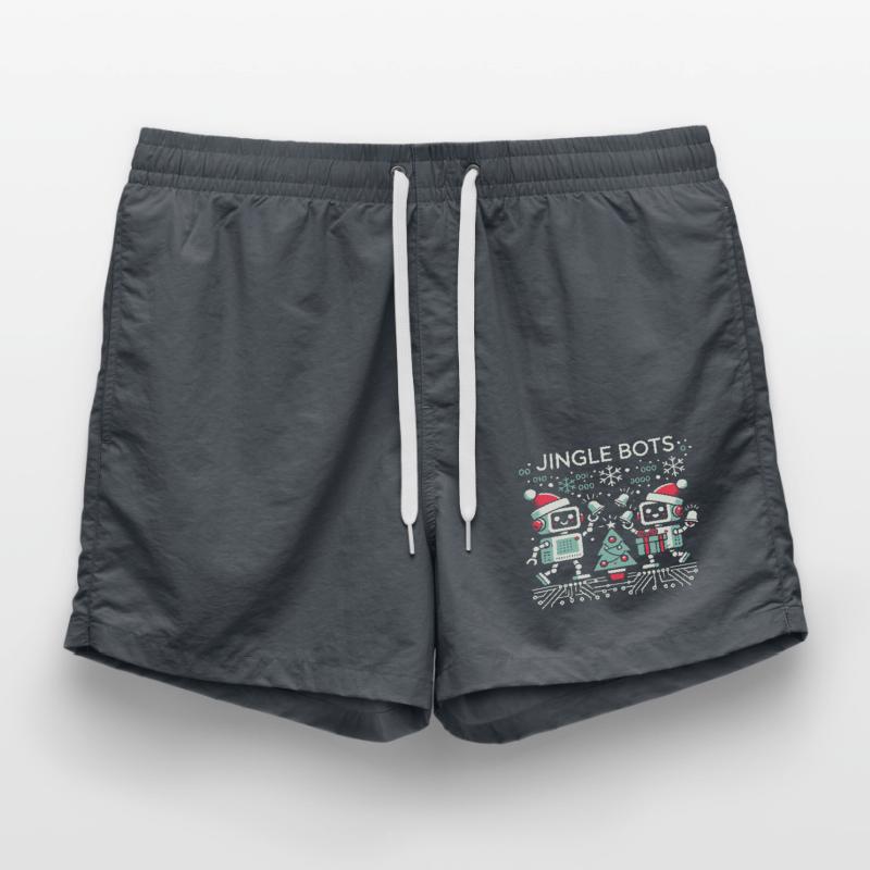 Jingle Bots - Christmas Robots with Binary Code Swim Trunks