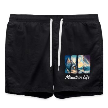 Mountain View with Forest Cabin and Lake - Swim Trunks - black - Front - AI Model Male 185 light (185cm)