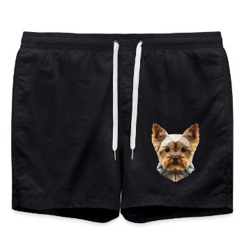 Yorkshire Terrier Low Poly Art Design - Swim Trunks - black - Front - AI Model Male 185 light (185cm)