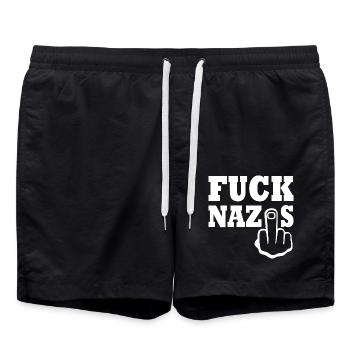 Fuck nazis - Short de bain - noir - Devant - AI Model Male 185 light (185cm)