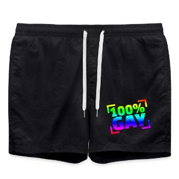 100 Gay / CSD - Badeshorts - Schwarz - Vorne - AI Model Male 185 light (185cm)