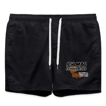 Eichhörnchen Vulkan Quiz Jäger lustig Spruch - Badeshorts - Schwarz - Vorne - AI Model Male 185 light (185cm)