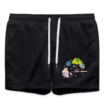 branche d'arbre ginkgo coloré avec des feuilles aux couleurs de l'arc-en-ciel - Short de bain - noir - Devant - AI Model Male 185 light (185cm)