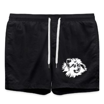Zwergspitz Kopf "Black Edition" - Badeshorts - Schwarz - Vorne - AI Model Male 185 light (185cm)