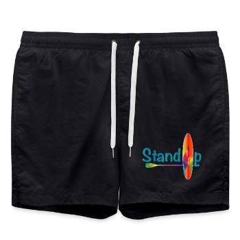 Stand up paddling lettering with paddle board - Swim Trunks - black - Front - AI Model Male 185 light (185cm)