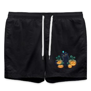Cute Black Kitten and Halloween Pumpkins - Swim Trunks - black - Front - AI Model Male 185 light (185cm)