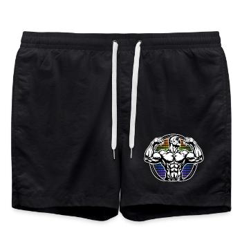 Power Figure in Rainbow Halos Bodybuilder - Swim Trunks - black - Front - AI Model Male 185 light (185cm)