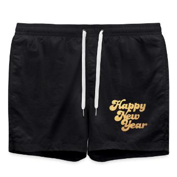 Happy New Year Gold New Year's Eve Cool 2024 Retro - Swim Trunks - black - Front - AI Model Male 185 light (185cm)