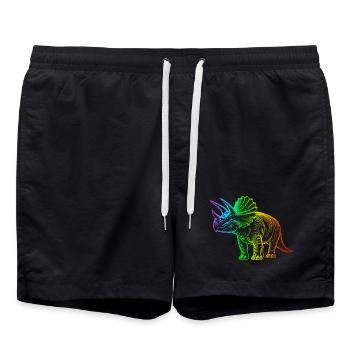 Rainbow Triceratops Dinosaur - Swim Trunks - black - Front - AI Model Male 185 light (185cm)