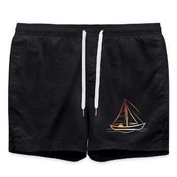 Retro Segelboot Line Art - Badeshorts - Schwarz - Vorne - AI Model Male 185 light (185cm)