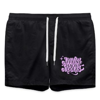 Caffeine Chaos Cuddles – Power Mode On - Swim Trunks - black - Front - AI Model Male 185 light (185cm)