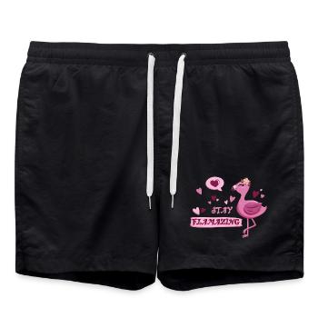 Flamant rose mignon avec dicton - Stay flamazing - Short de bain - noir - Devant - AI Model Male 185 light (185cm)
