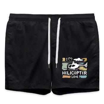 I love Helicopter - Hubschrauber vintage Symbol - Badeshorts - Schwarz - Vorne - AI Model Male 185 light (185cm)