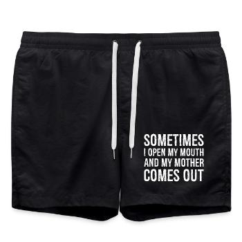 sometimes I open my mouth and my mother comes out - Swim Trunks - black - Front - AI Model Male 185 light (185cm)