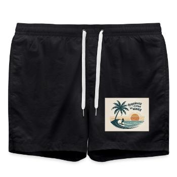 Surfeur surfant sur la vague avec coucher de soleil au bord de la mer - Short de bain - noir - Devant - AI Model Male 185 light (185cm)