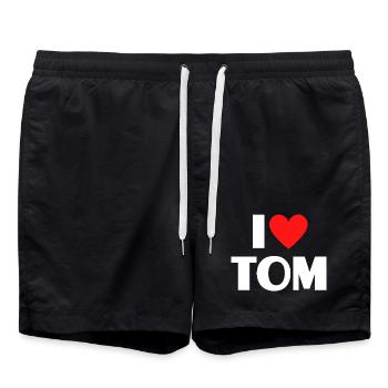 I love Tom Rotes Herz Romantischer Name Fan - Badeshorts - Schwarz - Vorne - AI Model Male 185 light (185cm)