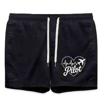 Pilot Herz Herzschlag Design - Badeshorts - Schwarz - Vorne - AI Model Male 185 light (185cm)