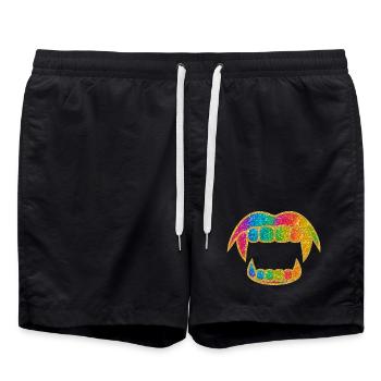 Regenbogen Glitzer Mund - Badeshorts - Schwarz - Vorne - AI Model Male 185 light (185cm)