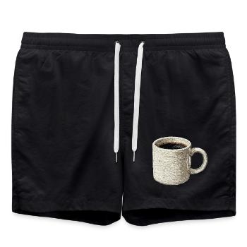 Café filtre brodé – lungo (imprimé) - Short de bain - noir - Devant - AI Model Male 185 light (185cm)