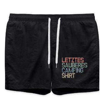Letztes sauberes Camping - Shirt - Lustige Sprüche - Badeshorts - Schwarz - Vorne - AI Model Male 185 light (185cm)