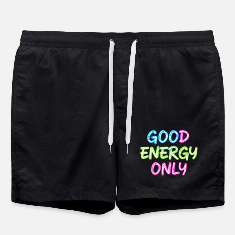 Neon Lettering Good Energy Only - Swim Trunks - black
