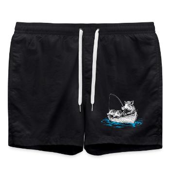 Wild boars on fish – illustration of wild boars in a boat - Swim Trunks - black - Front - AI Model Male 185 light (185cm)