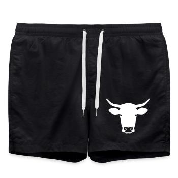 Texas Longhorn Bull Head Western Vector - Swim Trunks - black - Front - AI Model Male 185 light (185cm)