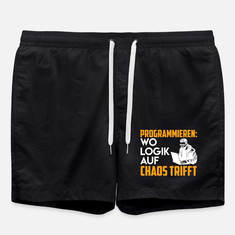 PROGRAMMING WHERE LOGIC MEETS CHAOS Funny - Swim Trunks - black