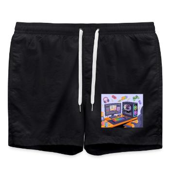Retro Gaming Desk Neon RGB - Swim Trunks - black - Front - AI Model Male 185 light (185cm)