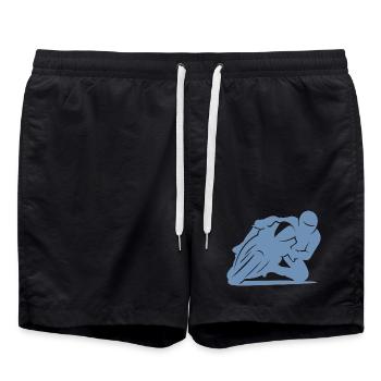 Minimalist motorcycle racer silhouette - Swim Trunks - black - Front - AI Model Male 185 light (185cm)