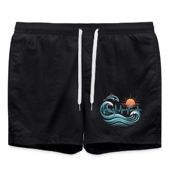 Sea Heart Line Shirt – Dolphin & Waves Motif - Swim Trunks - black - Front - AI Model Male 185 light (185cm)