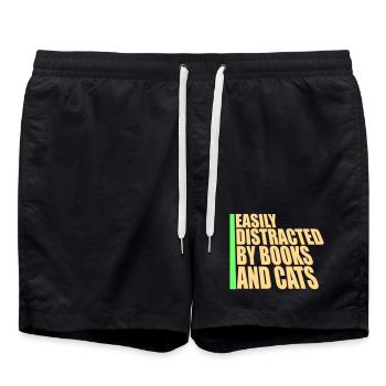 Easily Distracted By Books And Cats Cat Book - Swim Trunks - black - Front - AI Model Male 185 light (185cm)