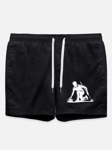 Curling Man Athlete Action Silhouette - Swim Trunks - black