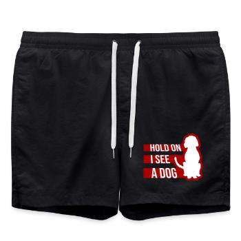 Hold On I See A Dog Hund Lustig Abgelenkt Spruch - Badeshorts - Schwarz - Vorne - AI Model Male 185 light (185cm)