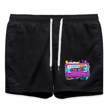 I Love 90s Kassette Grafik - Badeshorts - Schwarz - Vorne - AI Model Male 185 light (185cm)