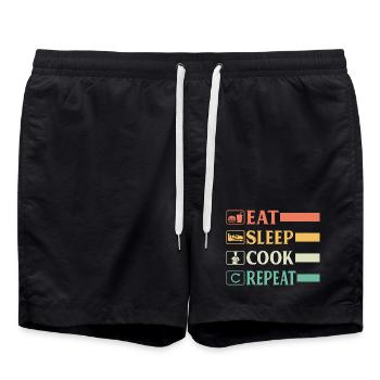Chef Chef Drôle Chef Boulanger Chef Chef Manger Sommeil Chef Représentant - Short de bain - noir - Devant - AI Model Male 185 light (185cm)