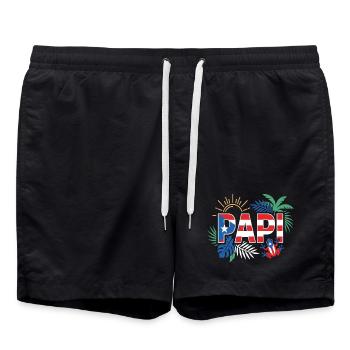 Papi Puerto Rico Flagge Urlaub Sommer - Badeshorts - Schwarz - Vorne - AI Model Male 185 light (185cm)