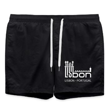 Lisbonne, Portugal, Tour de Belém, touristes portugais - Short de bain - noir - Devant - AI Model Male 185 light (185cm)