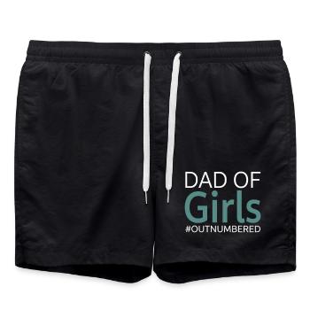 Dad of Girls Outnumbered Funny Daddy Saying - Swim Trunks - black - Front - AI Model Male 185 light (185cm)