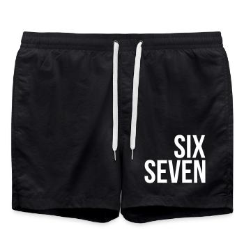 67 texte « six sept » - Short de bain - noir - Devant - AI Model Male 185 light (185cm)