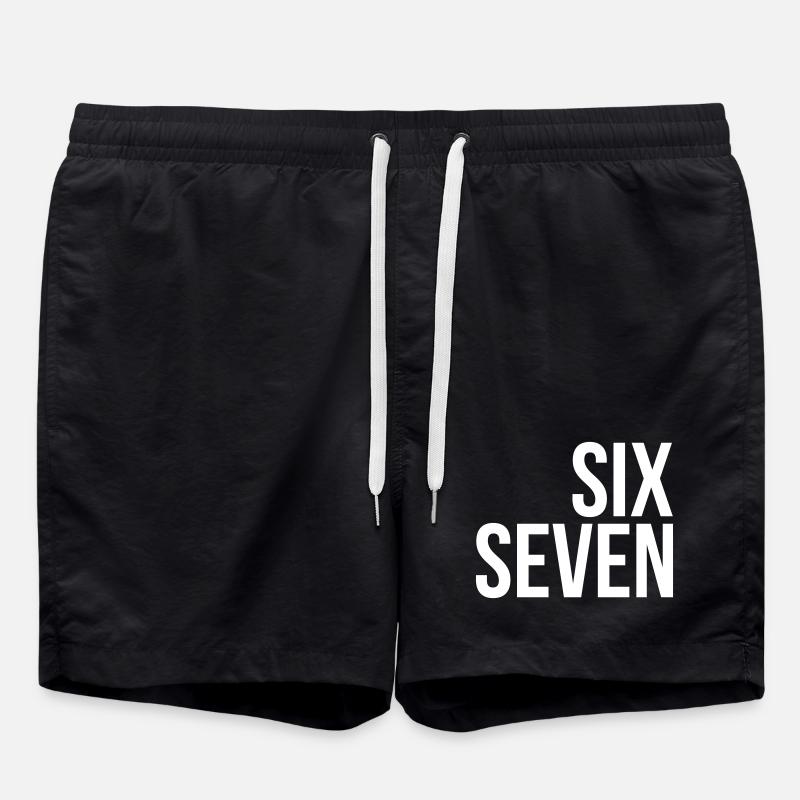 67 "six seven" text - Swim Trunks - black