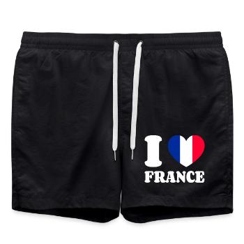 I Love France Frankreich-Liebe Herz Frankreichfan - Badeshorts - Schwarz - Vorne - AI Model Male 185 light (185cm)