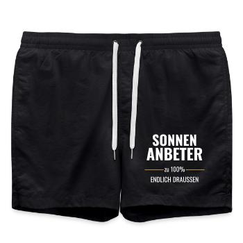 Sonnenanbeter zu 100% Endlich draußen - Badeshorts - Schwarz - Vorne - AI Model Male 185 light (185cm)