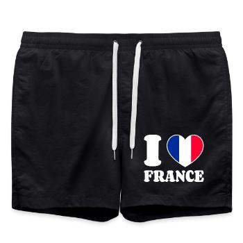 I Love France Frankreich-Liebe Herz Frankreichfan - Badeshorts - Schwarz - Vorne - AI Model Male 185 light (185cm)